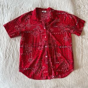 Vintage F Shay Red Bandana Print Button Up Shirt